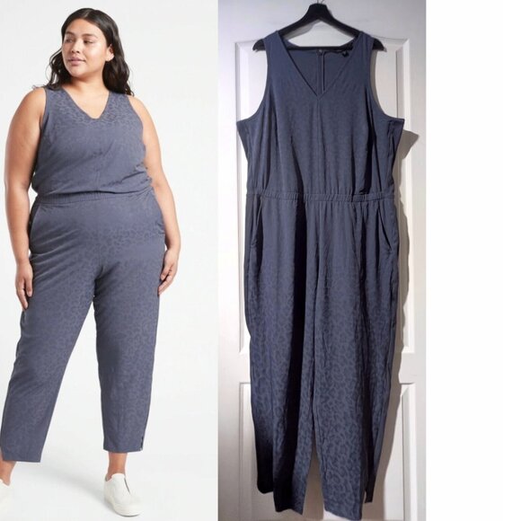 NEW! Athleta | Brooklyn Textured Jumpsuit Jacquard Leopard Medieval Violet - Picture 1 of 14